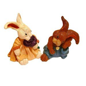 Vintage TT Bunny Figurines, Mr Mrs Rabbit, 1980s, Kitschy Easter Rabbit Decor